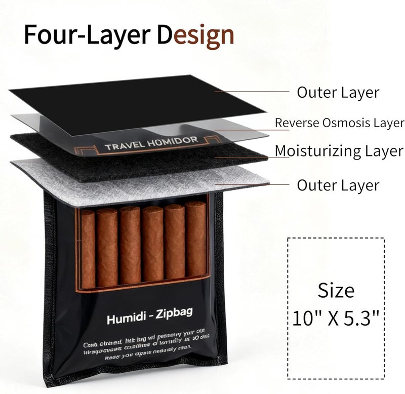 CUIYKAI Cigar Humidor Bags, 50Pcs 10"x5.3" Portable Ziplock Humidor Bag with Moisturizing Layer, Reusable Travel Cigar Hydration Bags, Cigar Storage Accessories - Image 4